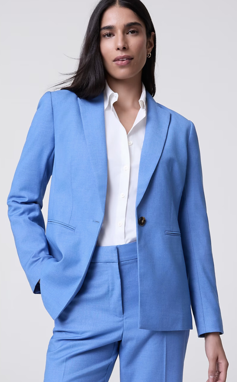 NWT ANN TAYLOR BLUEBIRD MELANGE SINGLE BUTTON LUXE TWILL BLAZER JACKET SZ 0